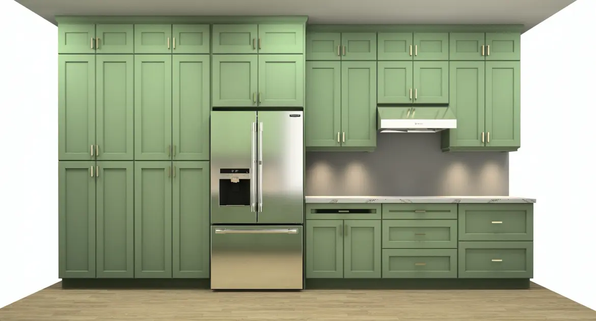 3D kitchen render focused on appliance wall
