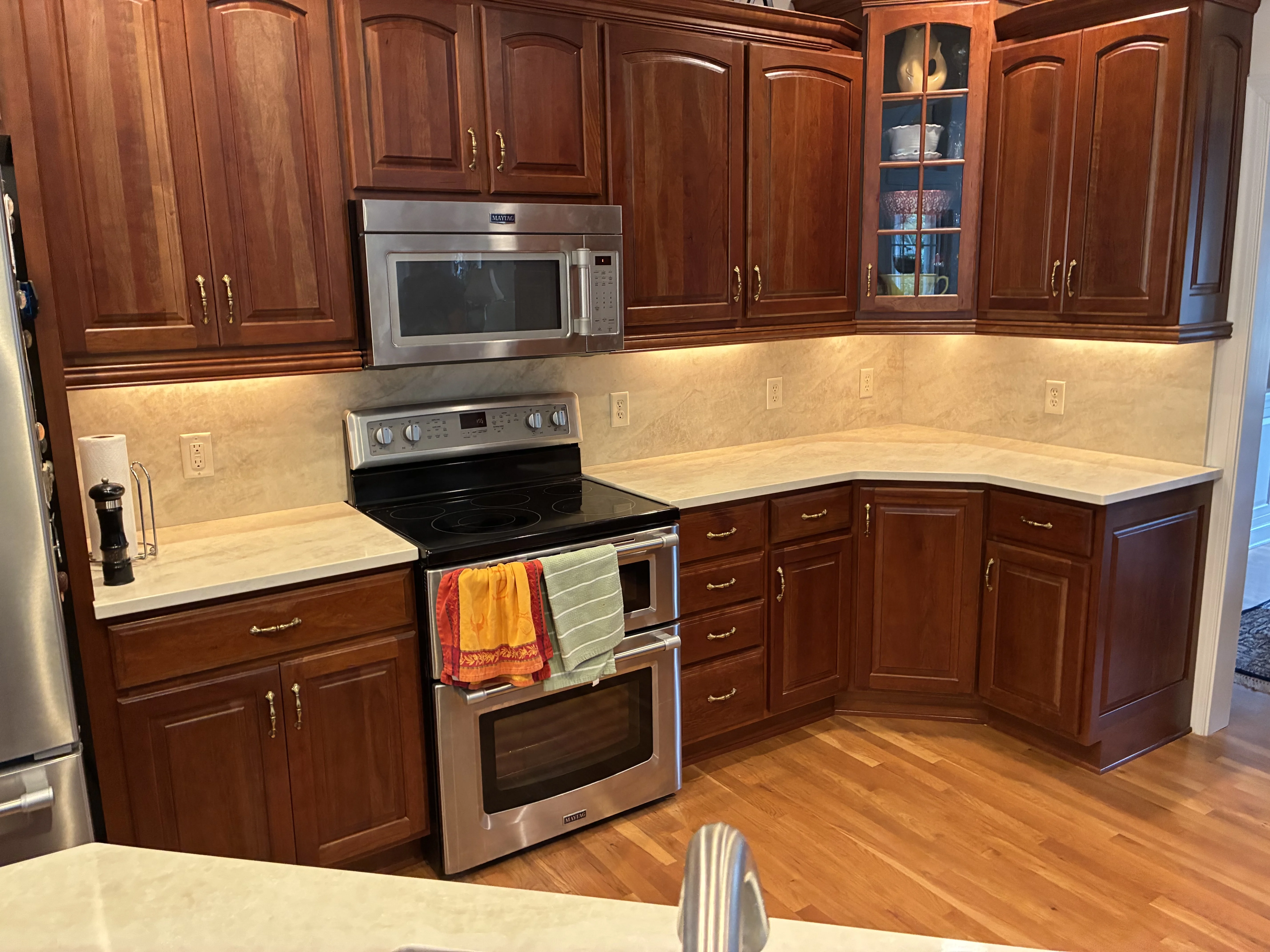 Crew installing new backsplash and countertops